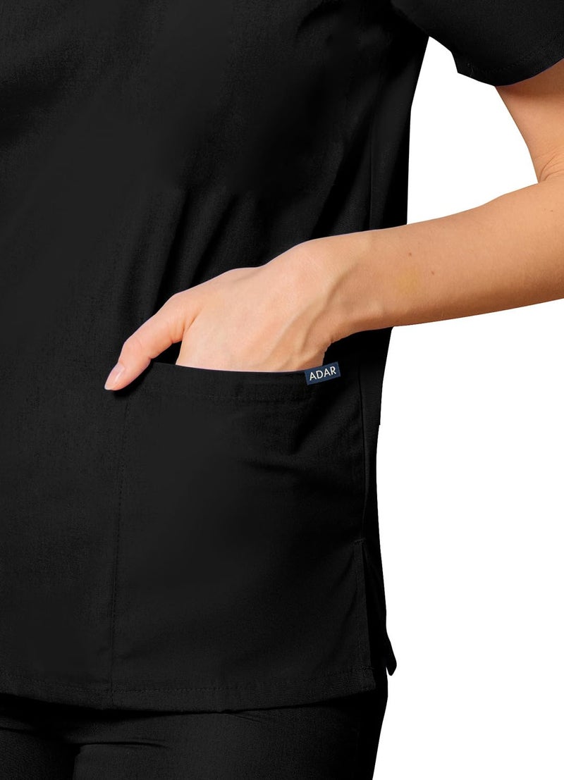 Adar Uniforms Adar Durable Unisex Scrubs Set - Classic V-Neck Scrub Top & Drawstring Scrub Pants For Men & Women - 701 - Black - L - Image 3